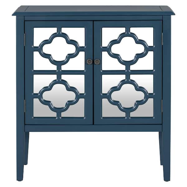 Unbranded 31.5 in. Dark Blue Wood Buffet Sideboard Storage Cabinet with Mirrored Doors and Adjustable Shelves