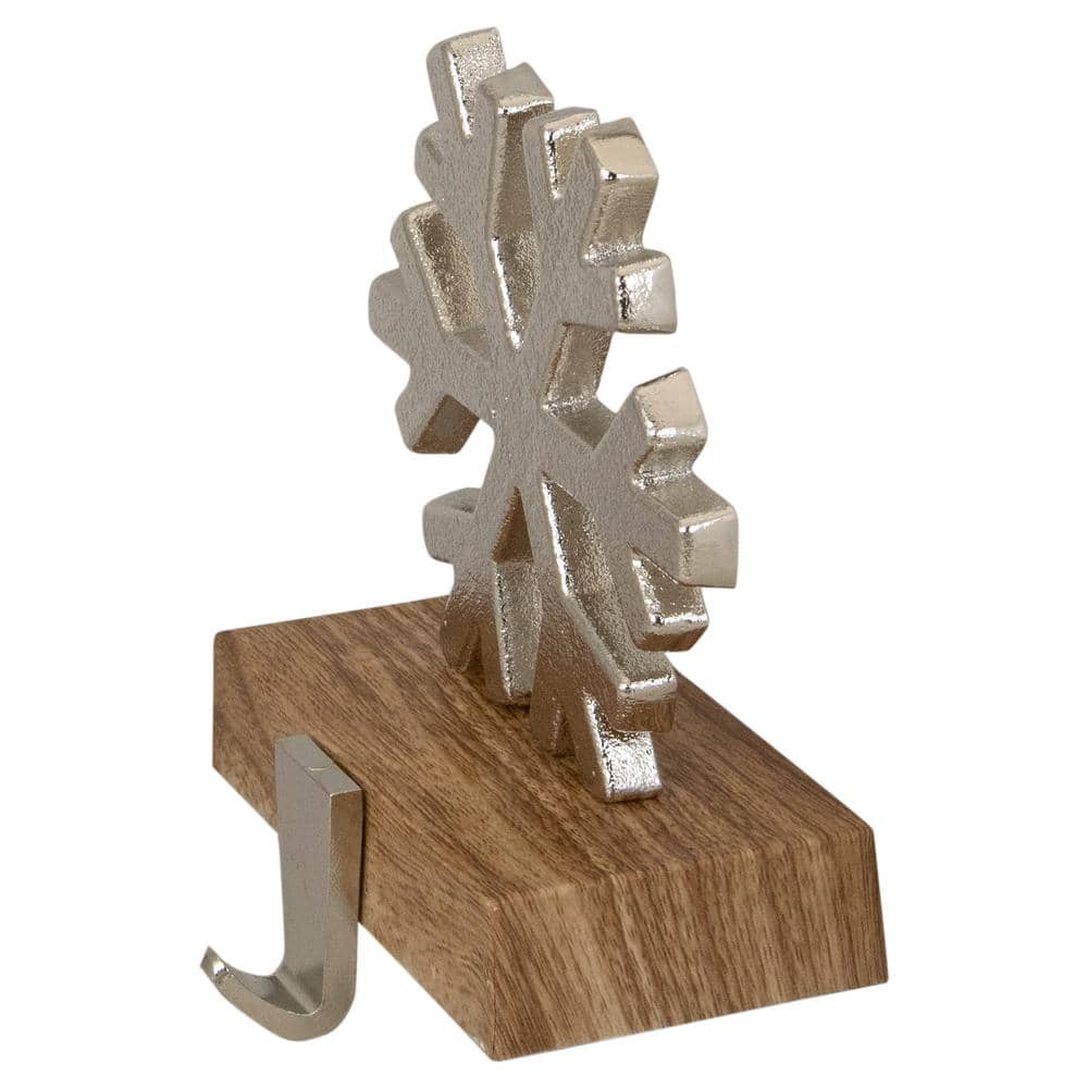 Silver Snowflake on Wood Look Base Christmas Stocking Holder