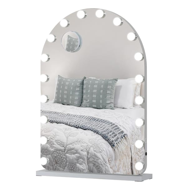 Puluomis 19.7 in. W x 28.3 in. H Arched Frameless Tabletop Bathroom Vanity Mirror in White with LED Dimmable