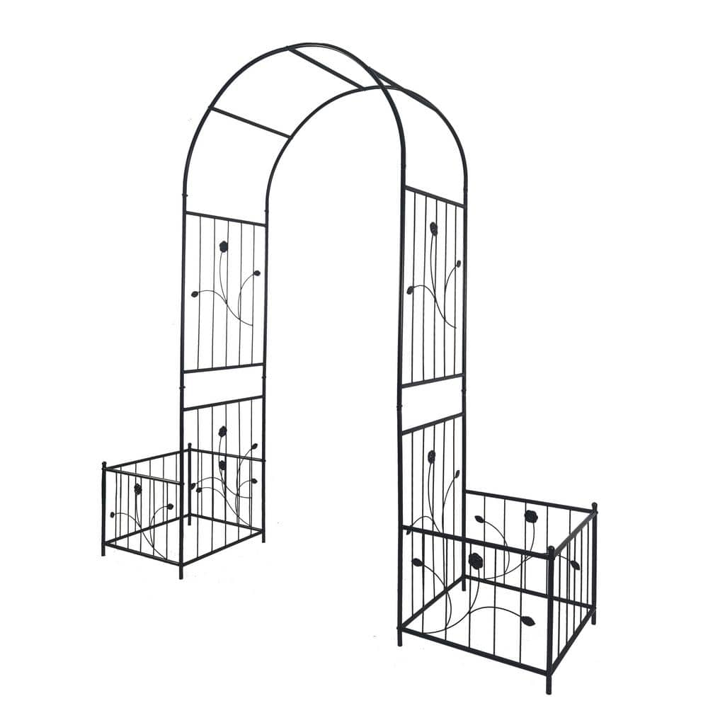 Cesicia 79.56 in. x 86.4 in. Black Iron Arch Garden Arbors with 2 Plant ...