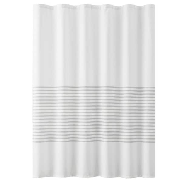 Unbranded Striped Fabric Shower Curtain Modern Zig Zag Design 70x72 Inches with 12 Hooks Machine Washable Grey and White Polyester