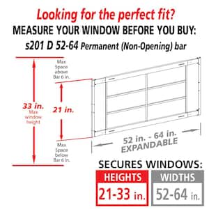 Fixed 52 in. to 64 in. Adjustable Width 4-Bar Window Guard - White