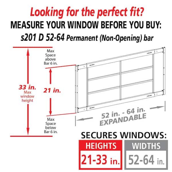 Fixed 52 in. to 64 in. Adjustable Width 4-Bar Window Guard - White