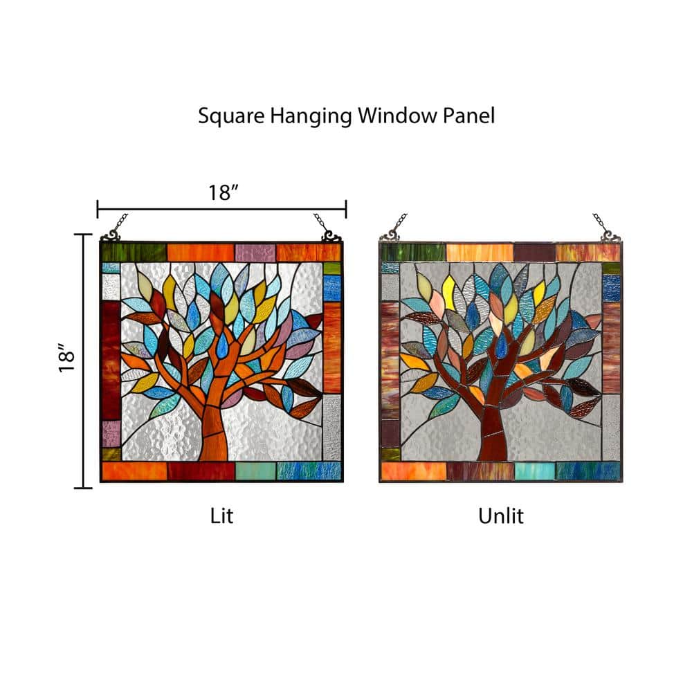 Colorful Stained Glass Botanical Tree Window Film Panel