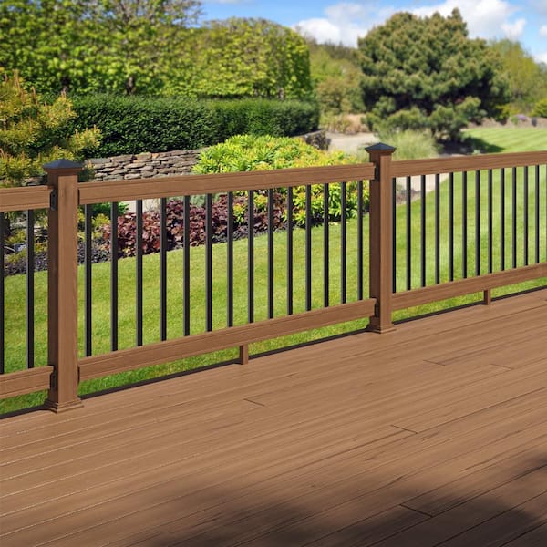 6 ft. Walnut-Tone Southern Yellow Pine Rail Kit with Aluminum Rectangular Balusters