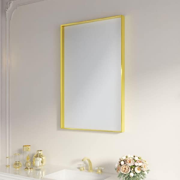 waterpar 24 in. W. x 36 in. H Rectangular Aluminum Framed Wall Bathroom Vanity Mirror in Brushed Gold