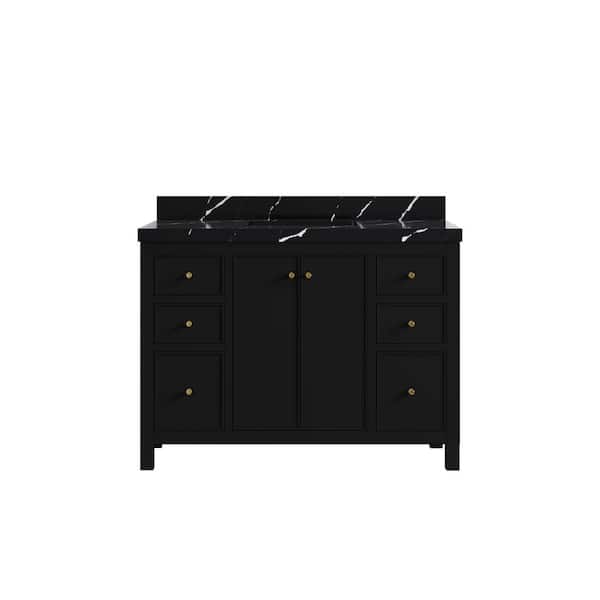Willow Collections Chicago 48 in. W x 22 in. D x 36 in. H Single Sink Bath Vanity in Black with 2 in. Calacatta Black qt. Top