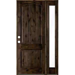 44 in. x 96 in. Knotty Alder 2-Panel Right-Hand/Inswing Clear Glass Black Stain Wood Prehung Front Door w/Right Sidelite