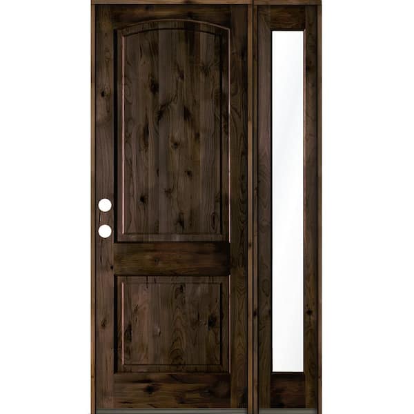 Krosswood Doors 44 in. x 96 in. Knotty Alder 2-Panel Right-Hand/Inswing Clear Glass Black Stain Wood Prehung Front Door w/Right Sidelite