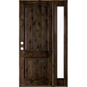 46 in. x 96 in. Knotty Alder 2-Panel Right-Hand/Inswing Clear Glass Black Stain Wood Prehung Front Door w/Right Sidelite