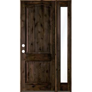 50 in. x 96 in. Knotty Alder 2-Panel Right-Hand/Inswing Clear Glass Black Stain Wood Prehung Front Door w/Right Sidelite
