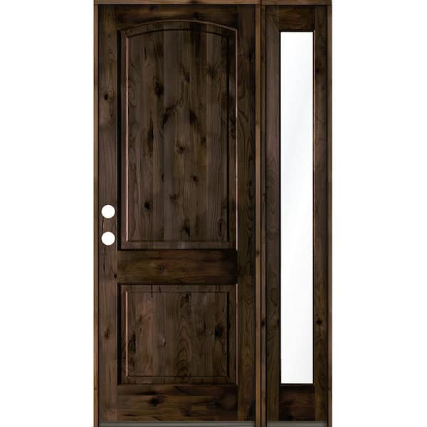 Krosswood Doors 50 in. x 96 in. Knotty Alder 2-Panel Right-Hand/Inswing Clear Glass Black Stain Wood Prehung Front Door w/Right Sidelite