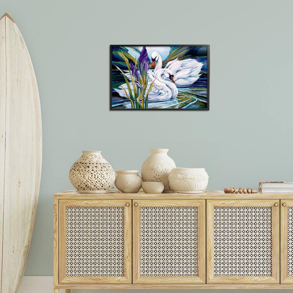 Swans with Abstract Pond Ripples by Jody Bergsma Black Framed Animal Giclee Art Print 16 in. x 24 in. price history on PriceWatchPro