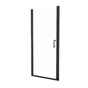 34 to 35-3/8 in. W. x 72 in. H Pivot Semi-Frameless Shower Door in Matte Black Finish with SGCC Certified Clear Glass
