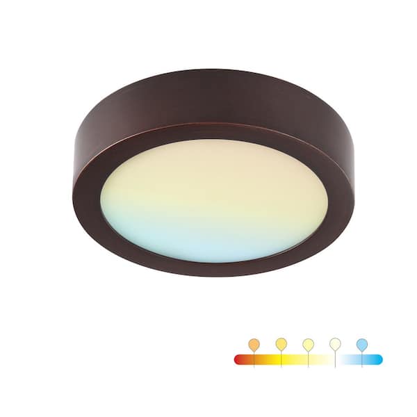 RUN BISON 13 in. Round Color Selectable Integrated LED Flush Mount Downlight in Bronze