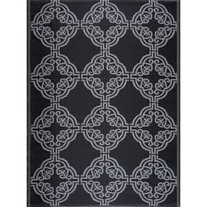 Marrakech Black Gray 4 ft. x 6 ft. Reversible Recycled Plastic Indoor/Outdoor Area Rug-Floor Mat