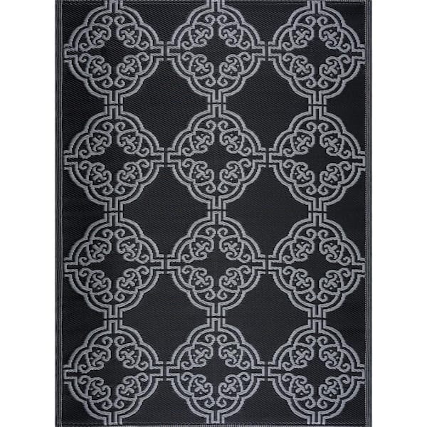 PLAYA RUG Marrakech Black Gray 4 ft. x 6 ft. Reversible Recycled Plastic Indoor/Outdoor Area Rug-Floor Mat