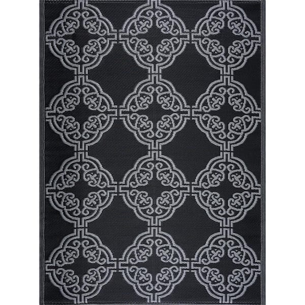 PLAYA RUG Marrakech Black Gray 5 ft. x 7 ft. Reversible Recycled Plastic Indoor/Outdoor Area Rug-Floor Mat
