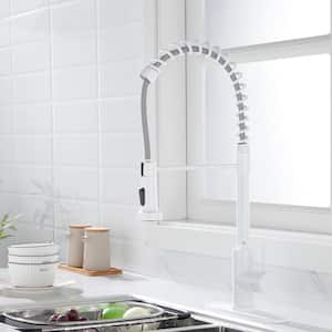 Heila Single Handle Deck Mount Pull Out Sprayer Kitchen Faucet with Deckplate Included in White