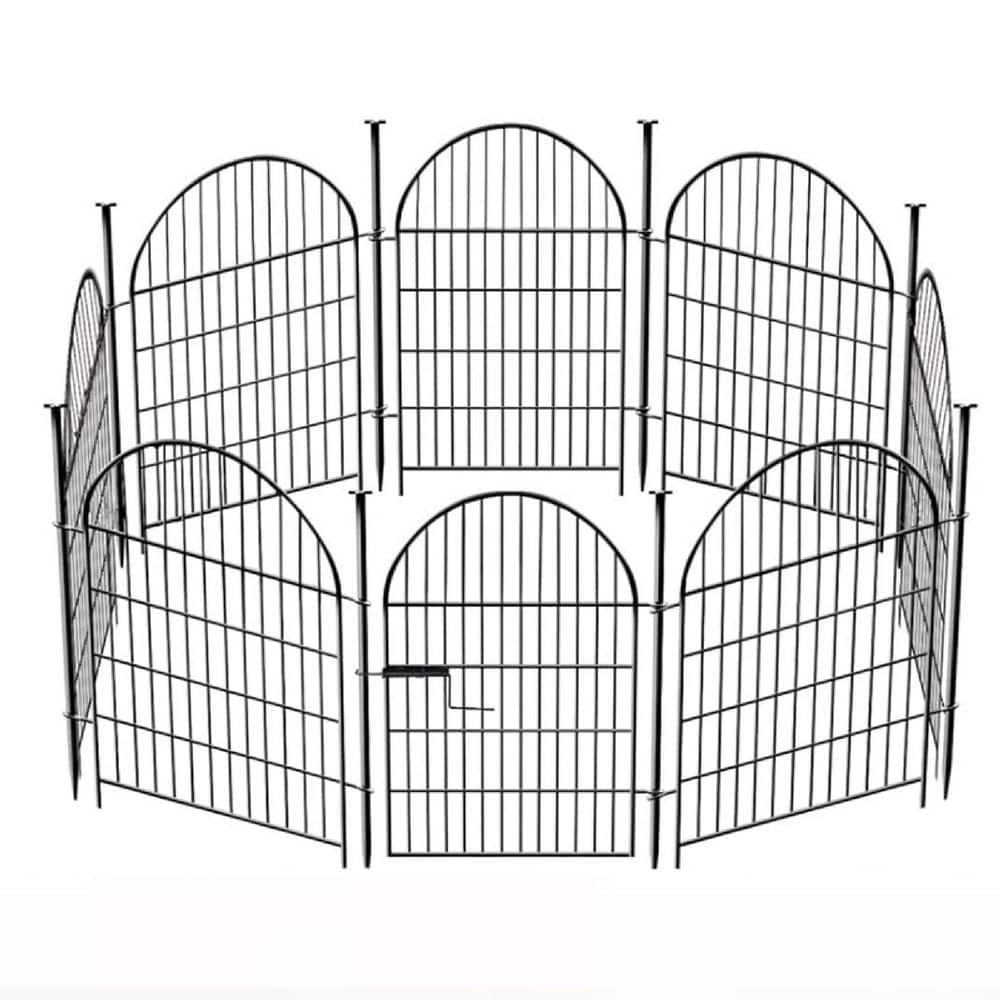 40 in. Metal Outdoor Garden Fence with Gate-No Dig Animal Barrier Rustproof