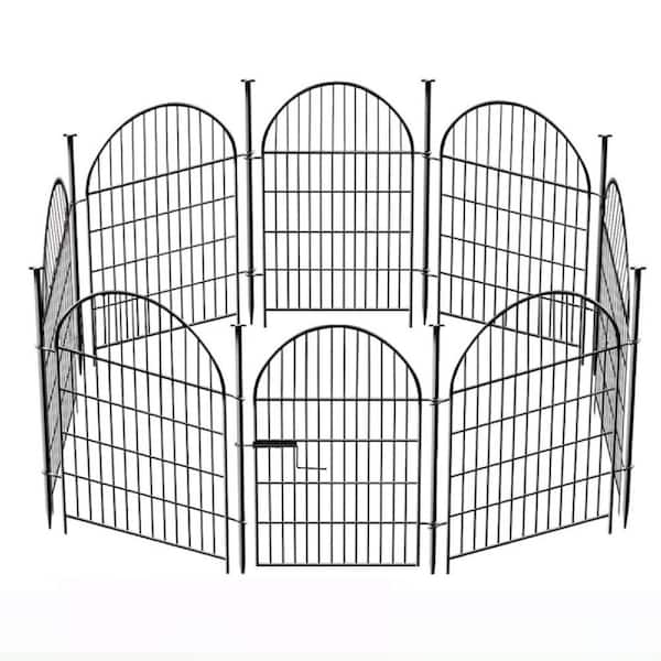 Unbranded 40 in. Metal Outdoor Garden Fence with Gate-No Dig Animal Barrier Rustproof in Black (8 Panels)