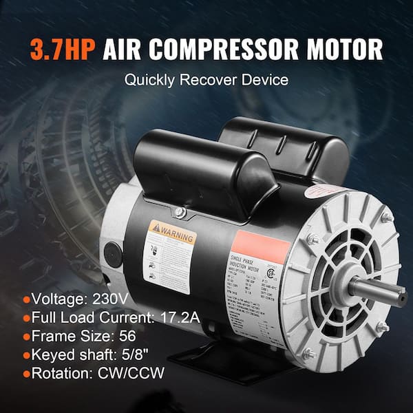 17.2 Amp Electric Motor 3450RPM 56 Frame 5/8 in. Keyed Shaft 1.88 in. Shaft Length 3.7HP Air Compressor Motor 230-Volt