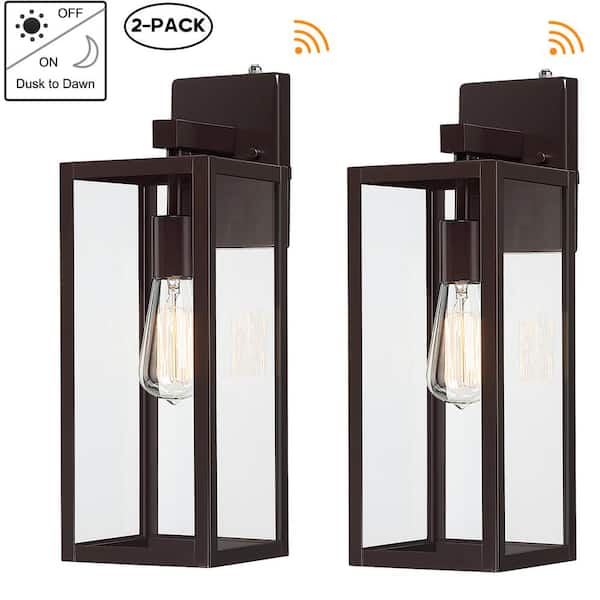 Hukoro Martin 17.5 in. 1-Light Bronze Hardwired Outdoor Wall Lantern Sconce with No Bulbs Included Dusk to Dawn (2-Pack)