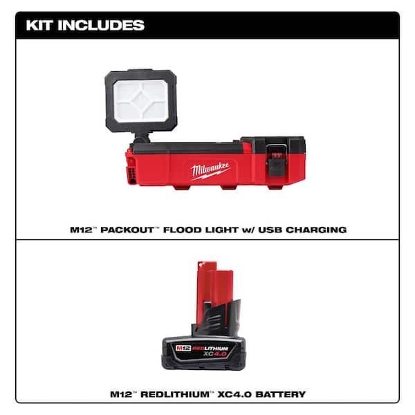 Milwaukee M12 12V Lithium-Ion Cordless PACKOUT Flood Light w Milwaukee M12 12V Lithium-Ion Cordless PACKOUT Flood Light w