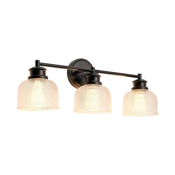Shannon 23.8 in. W 3-Light Matte Black Modern Bell Grid Glass Bathroom Vanity Light