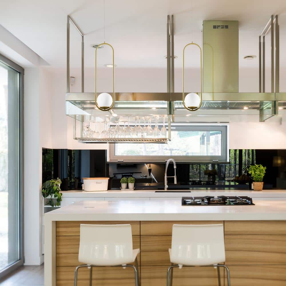 Capri Contemporary 84'' Adjustable Antique Brass LED Pendant with Glass Shade