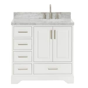 Stafford 37 in. W x 22 in. D x 36 in. H Right Single Sink Bath Vanity in White with Carrara White Marble Top