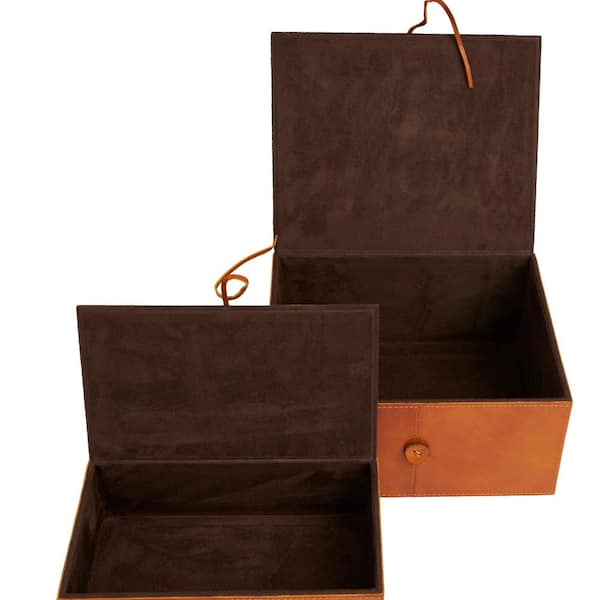 Litton Lane Rectangle Leather Storage Box with Leather Loop