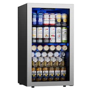 18.8 in. Single Zone 142-Can Beverage Cooler Freestanding Refrigerator Frost Free Tempered Glass Door in Stainless Steel