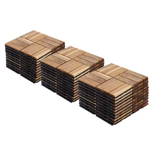 12 in. x 12 in. Acacia Hardwood Fawn Square Interlocking Deck Tiles in Checkerboard Pattern for Outdoor Patio, 30-Pieces
