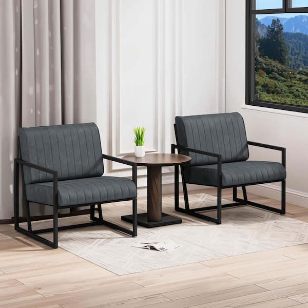 wetiny Grey PU Leather Arm Chair