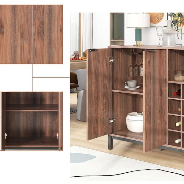 Aoibox 34 in. Bar Cabinets, Sideboards, Coffee Bar Cabinet, Buffets with  Storage, Multiple Function Storage Cabinets, Brown SNMX1318 - The Home Depot