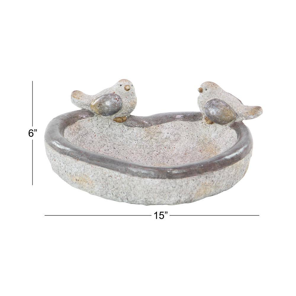 Gray Polystone Bird Garden Sculpture with Bath Bowl