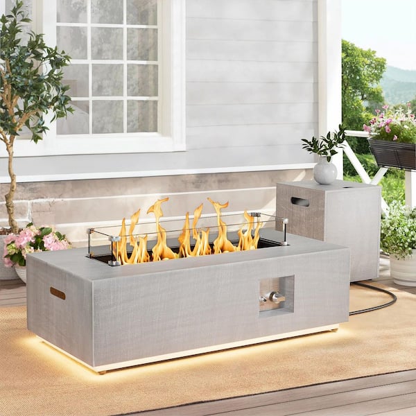 42 in. 50,000 BTU Propane Fire Pit Table Rectangle Outdoor Propane Gas Firepit with LED Light