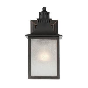 Monte Grande 5.5 in. W x 11.5 in. H 1-Light English Bronze Hardwired Outdoor Wall Lantern Sconce with Cream Seeded Glass