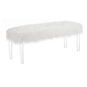 15.5 in. White and Clear Backless Bedroom Bench with Acrylic Legs