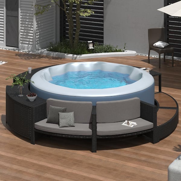 Unbranded Spa Surround Wicker Outdoor Patio Rattan Sectional Sofa Set with Frame and Storage for Patio Backyard Grey Cushions