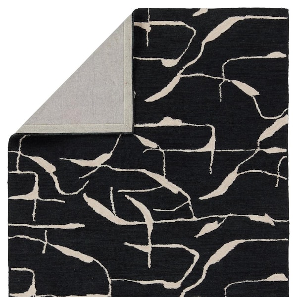 Nikki Chu Noir Black/White 18 in. x 18 in. Abstract Handmade Area Rug