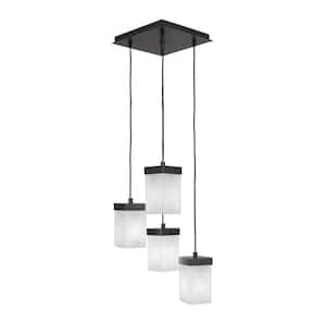 Kingsport 60-Watt 4-Light Graphite Shaded Pendant Light with White Muslin Glass Shades, No Bulbs Included