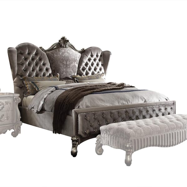 Acme Furniture Versailles Velvet and Antique Platinum Queen Bed