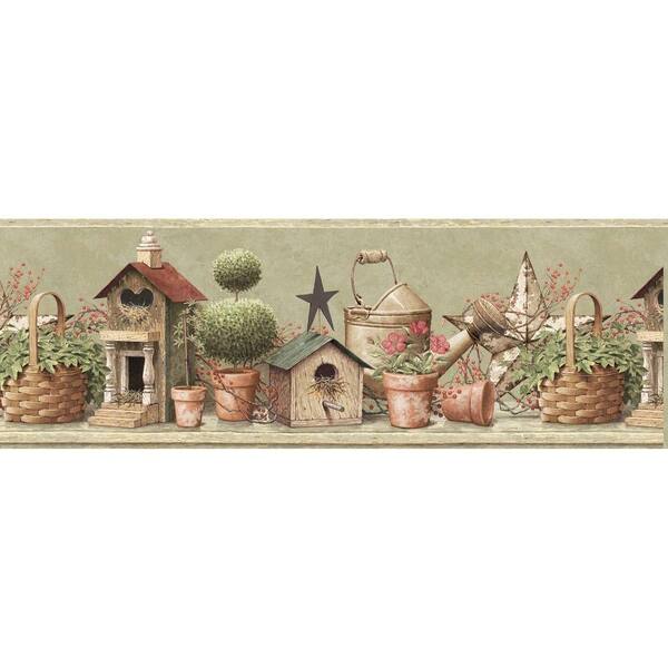 Chesapeake Shandi Green Bird Hill Green Wallpaper Border Sample