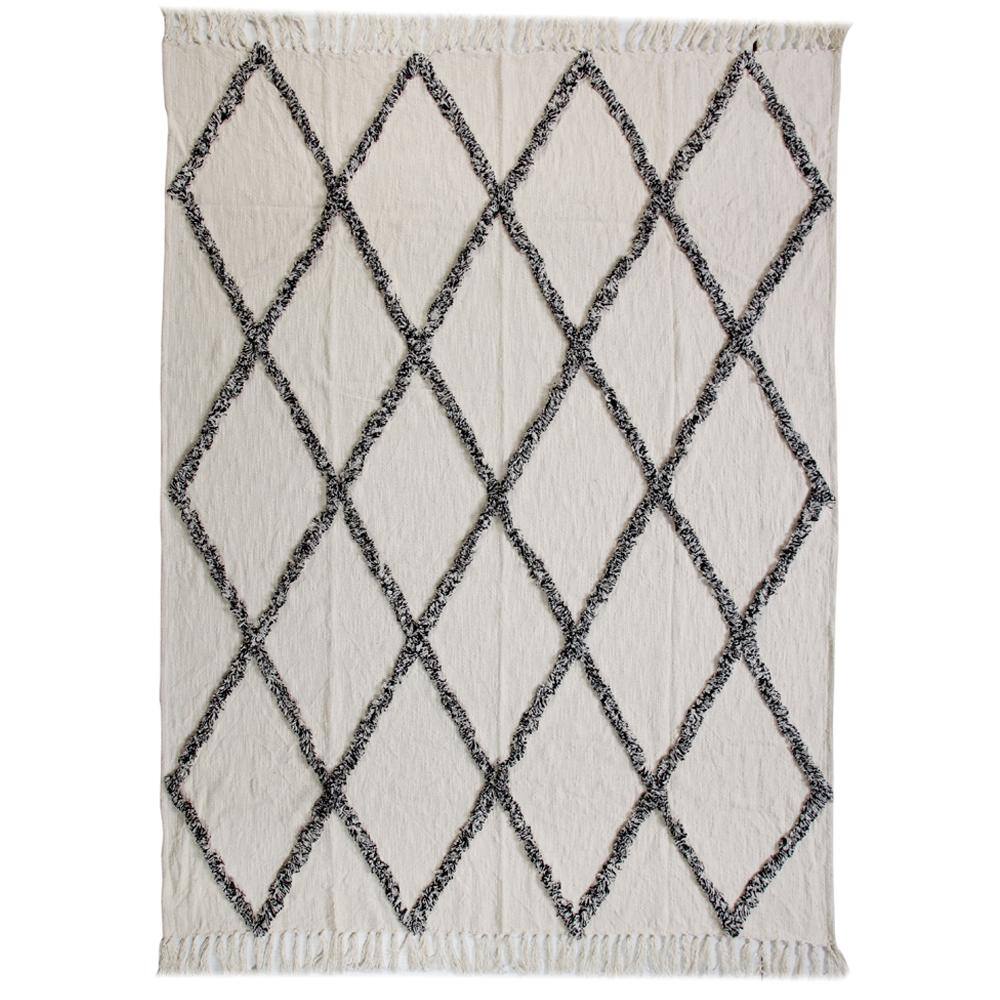 Handwoven Luxe Cotton Throw Blanket with Tufted Diamond Design