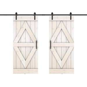 Diamond Series 72 in. x 84 in. White Finished Pine Wood Sliding Barn Door with Hardware Kit (DIY)