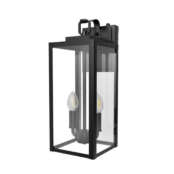 18 Inch Black Large Outdoor Wall Lantern with Clear Glass for Front Porch, Corridor, Doorway, Patio(2 Pack)