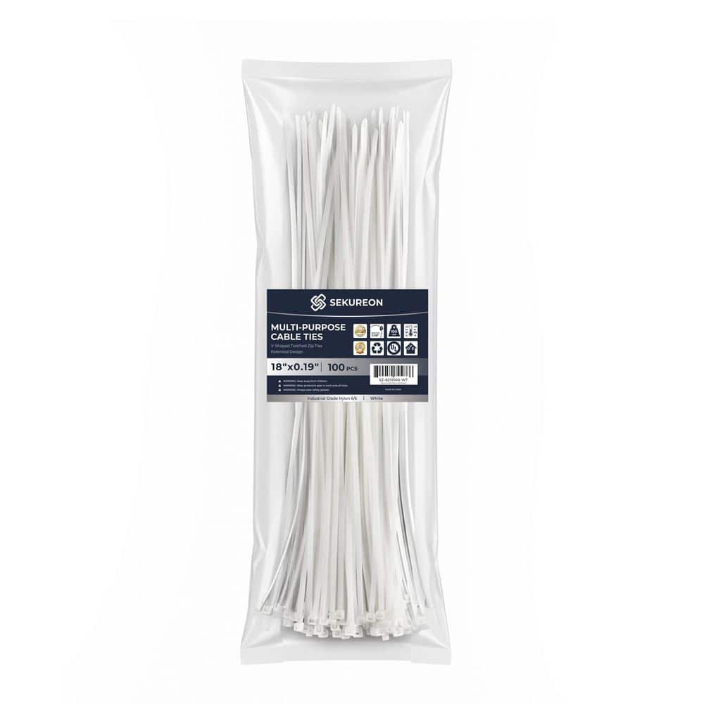 18 in. Zip Ties Double Sided Toothed 100 lbs. Tensile Strength Heavy Duty Cable Wire Ties Nylon Tie Wraps White 100 Pack price history on PriceWatchPro