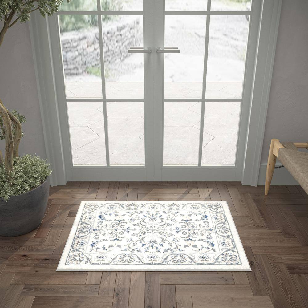 Madison Cream Floral Synthetic 2x3 Rectangular Area Rug